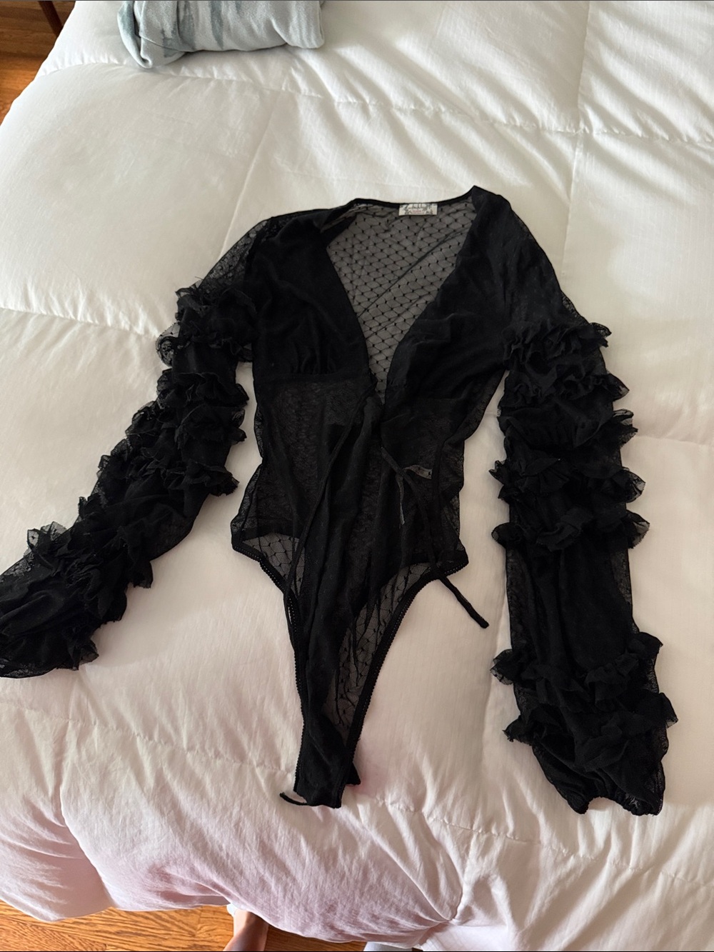 Free People Black Ruffle Sleeve Sheer Lace Bodysuit